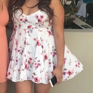 White Dress with Pink Watercolor Floral Design